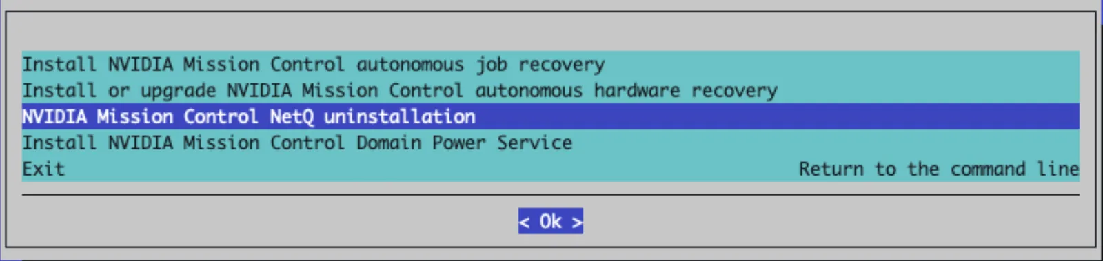 NetQ uninstallation: selecting the uninstallation