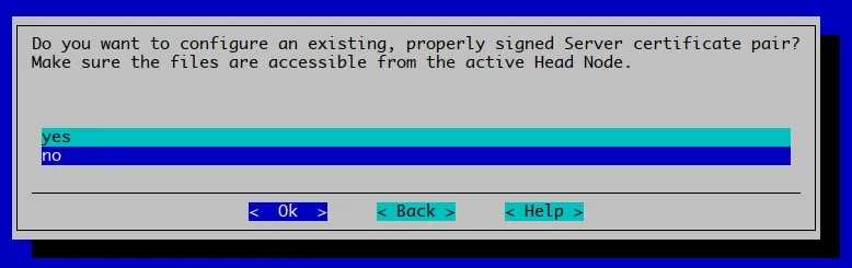 Prompt to select existing certificate (choose “no” here for self-signed.)