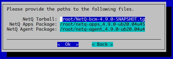Filled-in dialog asking for NetQ files.