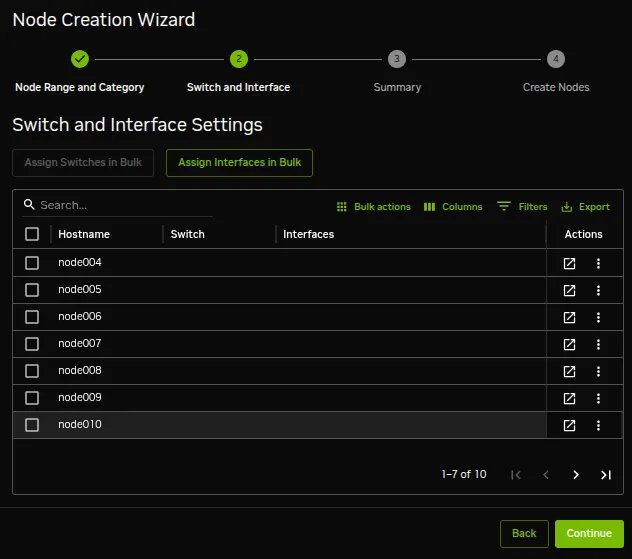 Node Creation Wizard: Switch And Interface Screen