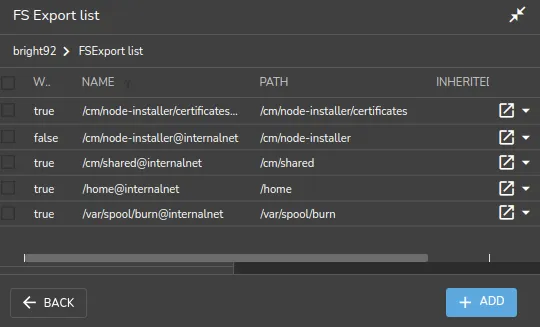 NFS exports from a head node viewed using Base View