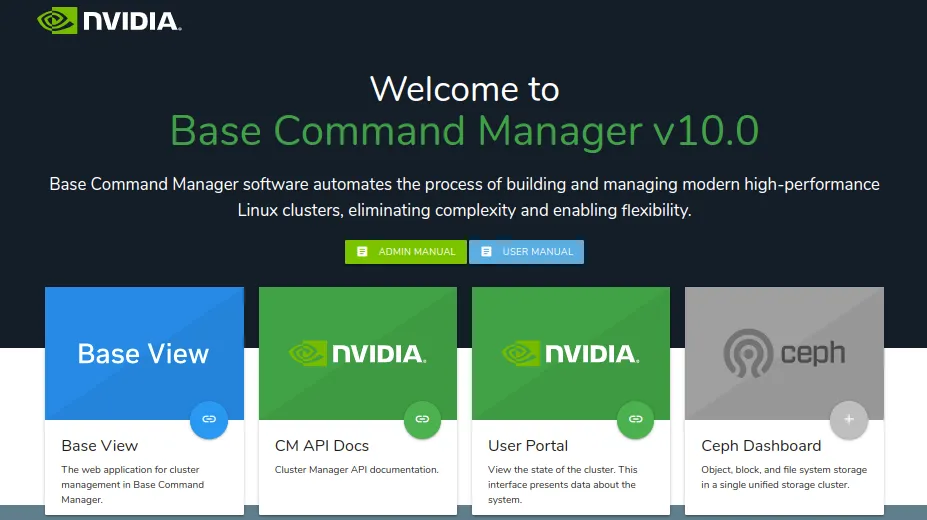 Head node hostname or IP address landing page at https://<host name or IP address>
