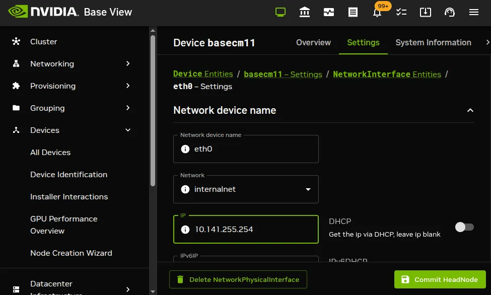 Setting The IP Address On A Head Node In Base View