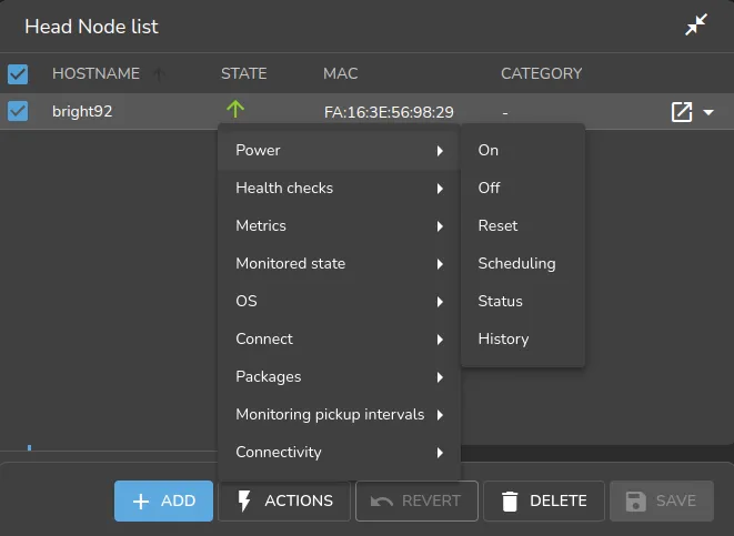 Actions button, accessing the power operations