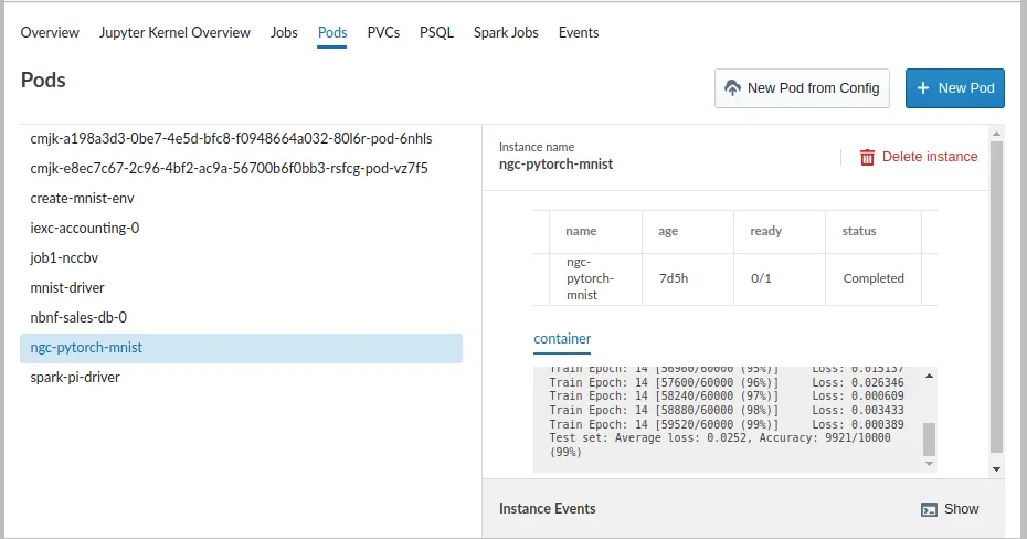 Jupyter Kubernetes Operators Manager: pods overview tab
