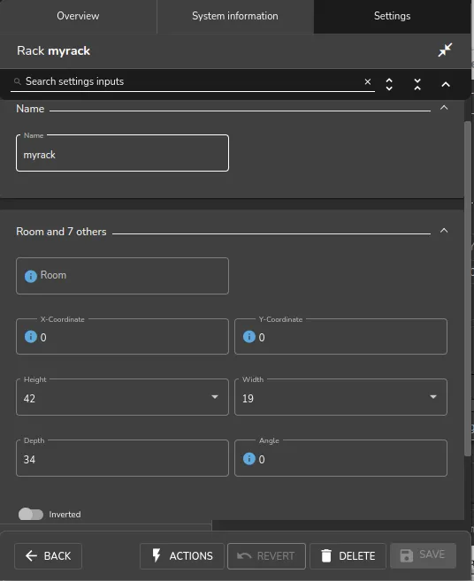 Rack configuration settings using Base View