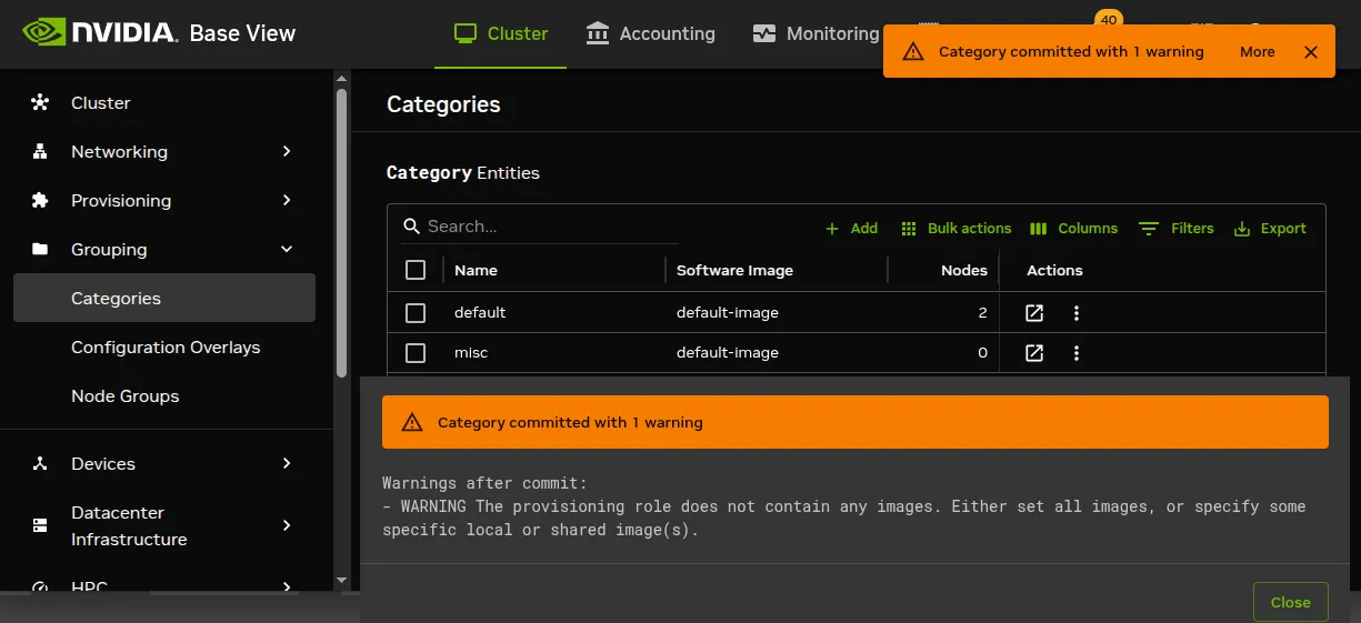 Base View: Warning When Setting A provisioning Role