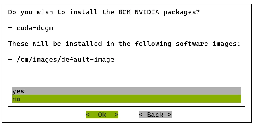 Kubernetes setup TUI session: installing the BCM NVIDIA packages