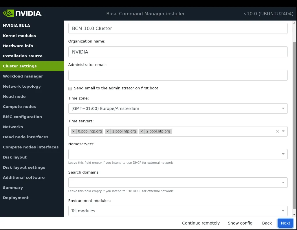 General cluster settings