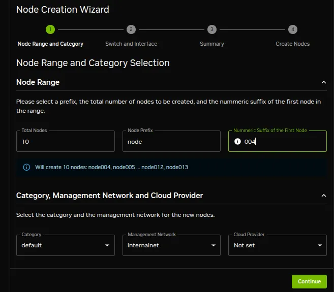 Node Creation Wizard: Node Range And Category Screen