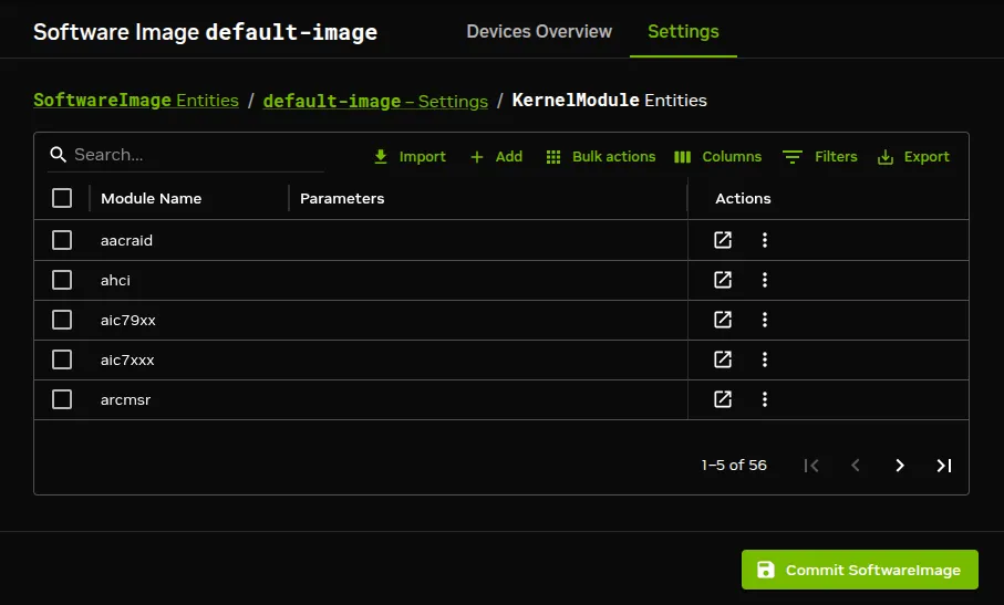 Base View: Selecting Kernel Modules For Software Images