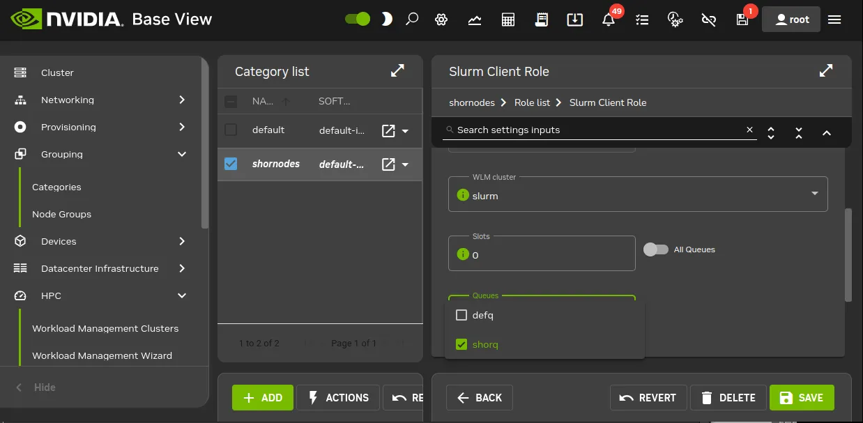 Setting a queue for a new category via Base View