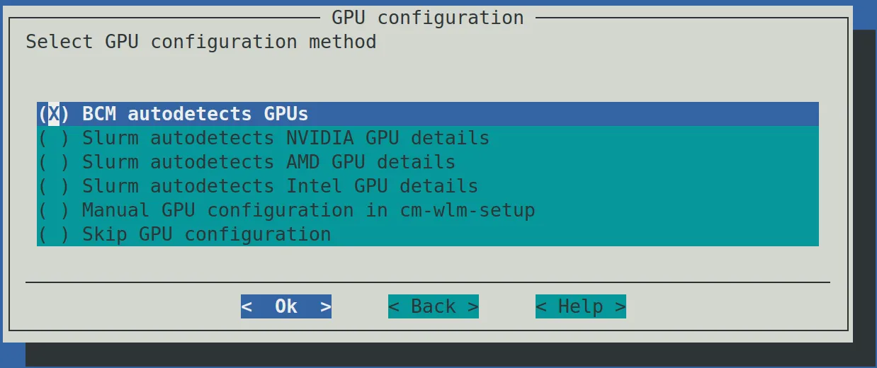 The GPU configuration screen of cm-wlm-setup