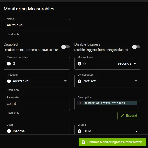 Base View Monitoring Configuration Measurables Settings Window