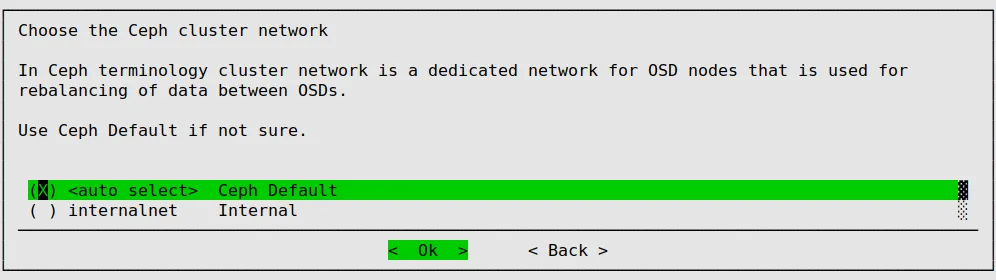 Ceph Installation: Ceph Cluster Network Selection