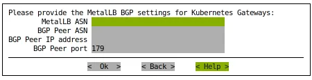 Wizard prompt: MetalLB BGP settings for Kubernetes Gateways