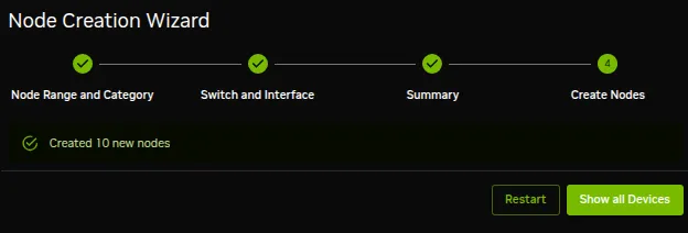 Node Creation Wizard: Node Objects Status