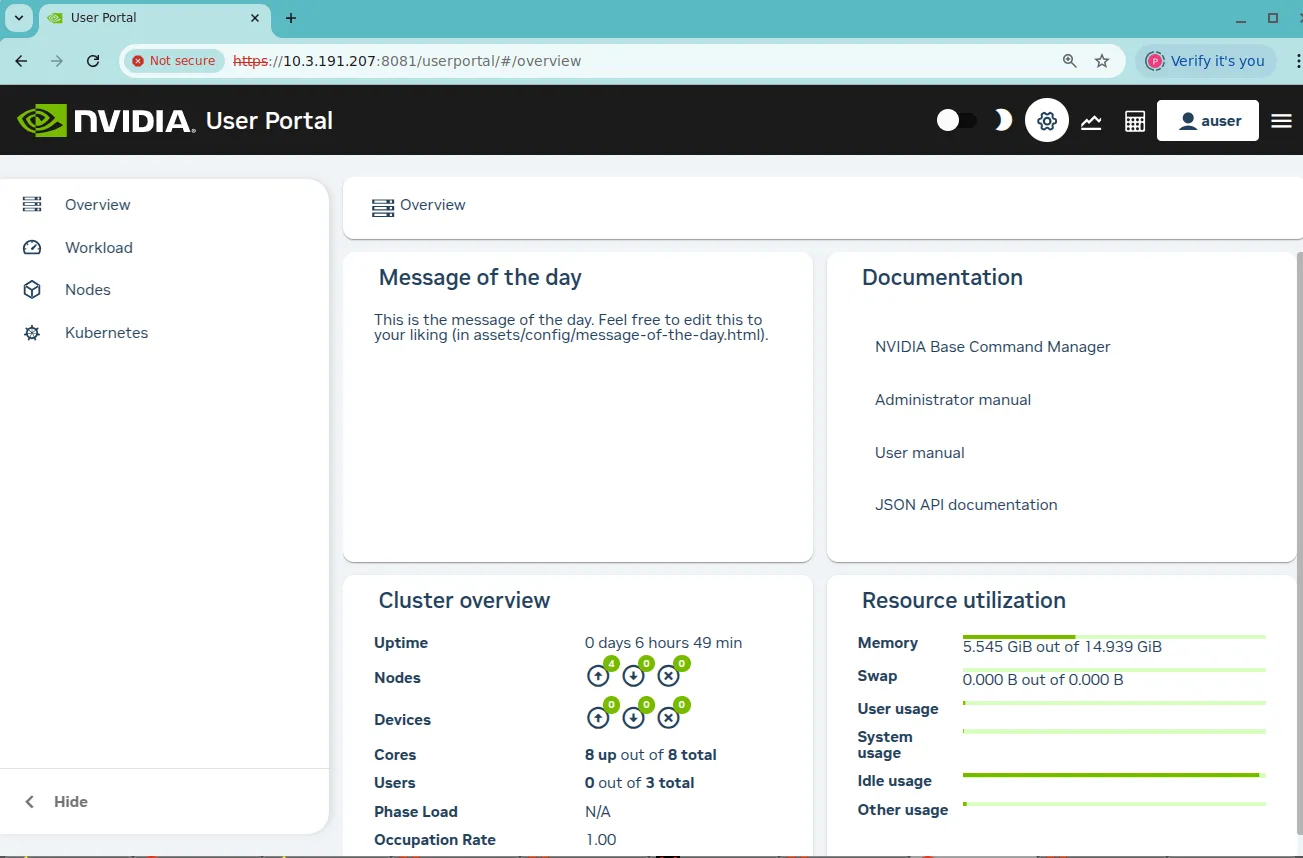 User Portal: Overview Page