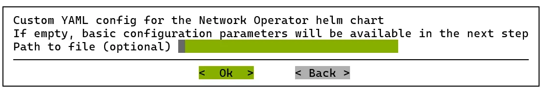 Network operator prompt for custom YAML configuration for Helm