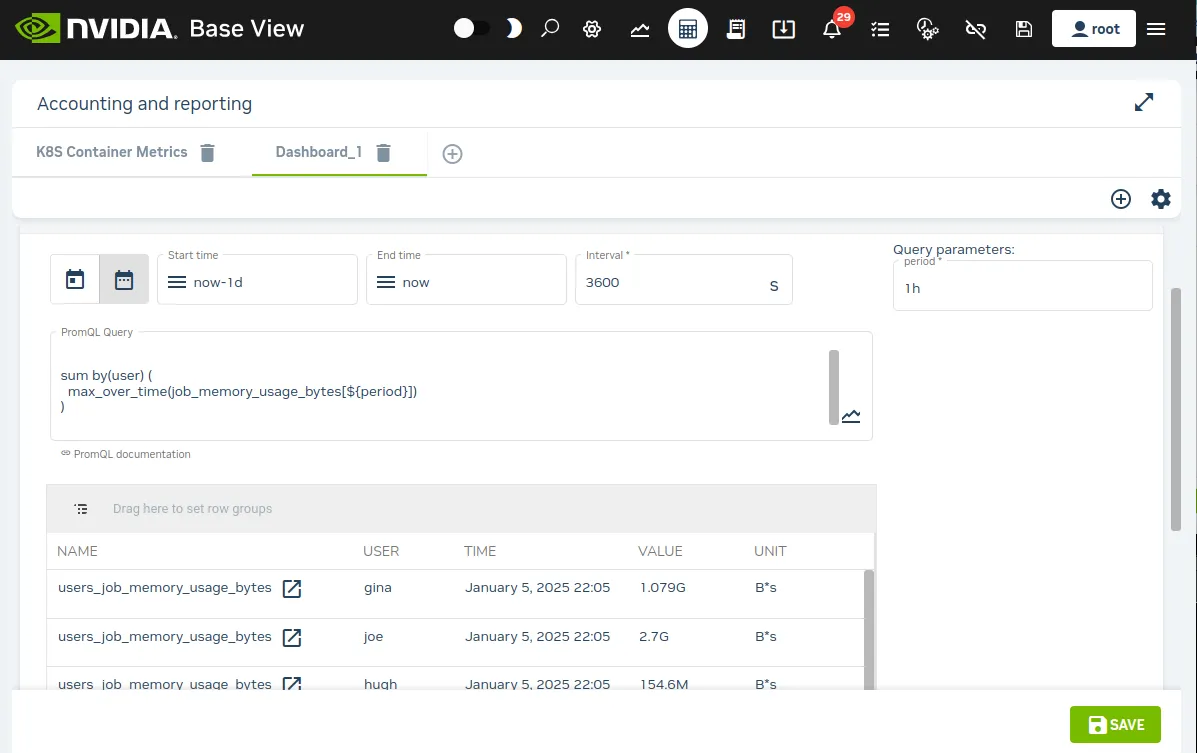 Job Accounting: User Values Over A Range