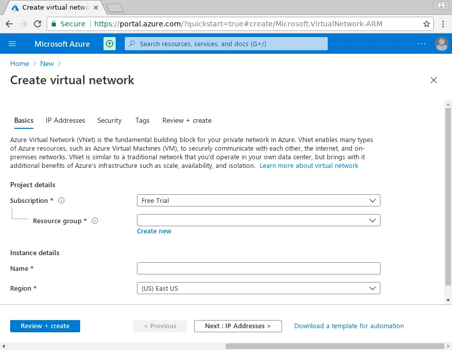 Creating A Resource Group In The Basics Tab