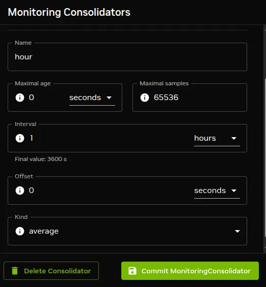 Base View Monitoring Configuration Consolidators: Consolidator Item Settings