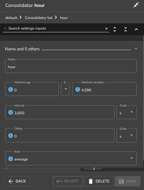 Base View Monitoring Configuration Consolidators: Consolidator Item Settings