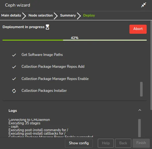 Ceph Wizard Installation: Deployment Progress