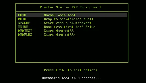 PXE Menu With Install-mode Set To AUTO