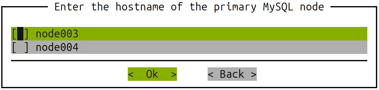Base View MySQL Installation: Select primary node