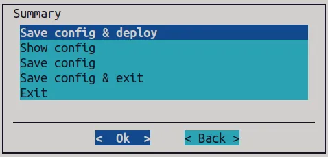 Summary of the configuration