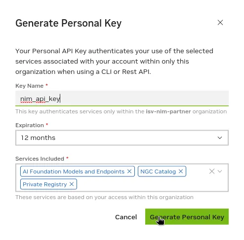 NIM personal key generation