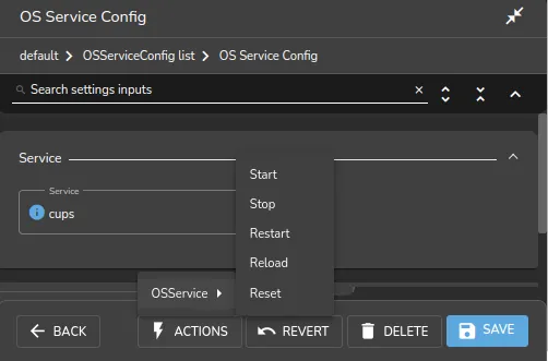 Operating system service actions in Base View