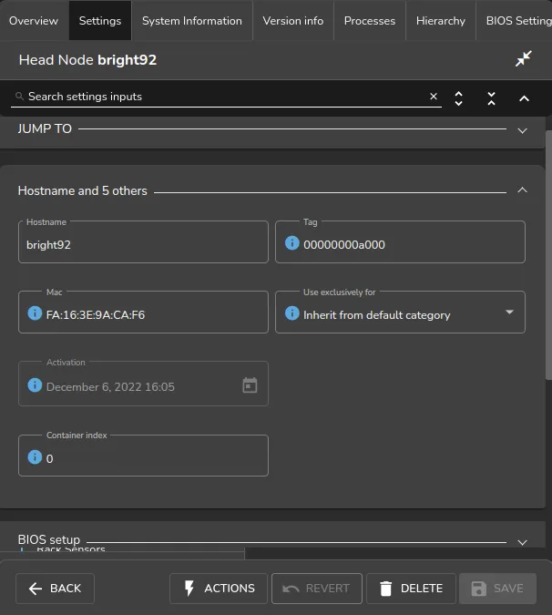 Head Node Settings