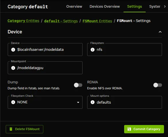 Setting up NFS mounts on a node category using Base View