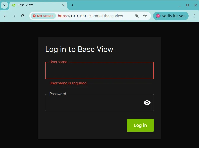 Base View Login via https://<host name or IP address>:8081/base-view