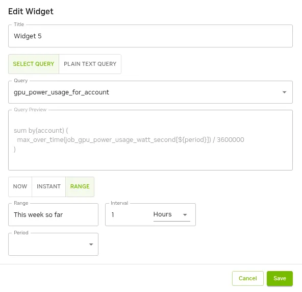 Job accounting: query selection for widget