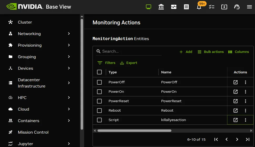 Base View Monitoring Configuration: Adding An Action