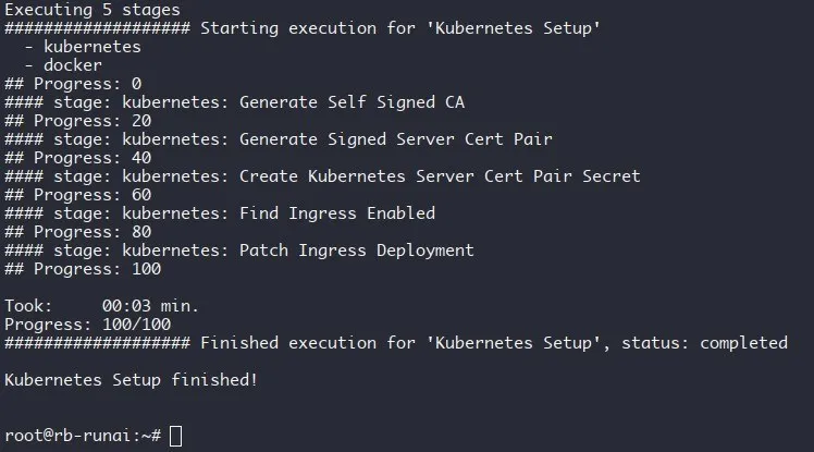 The output when the self-signed configuration has completed.