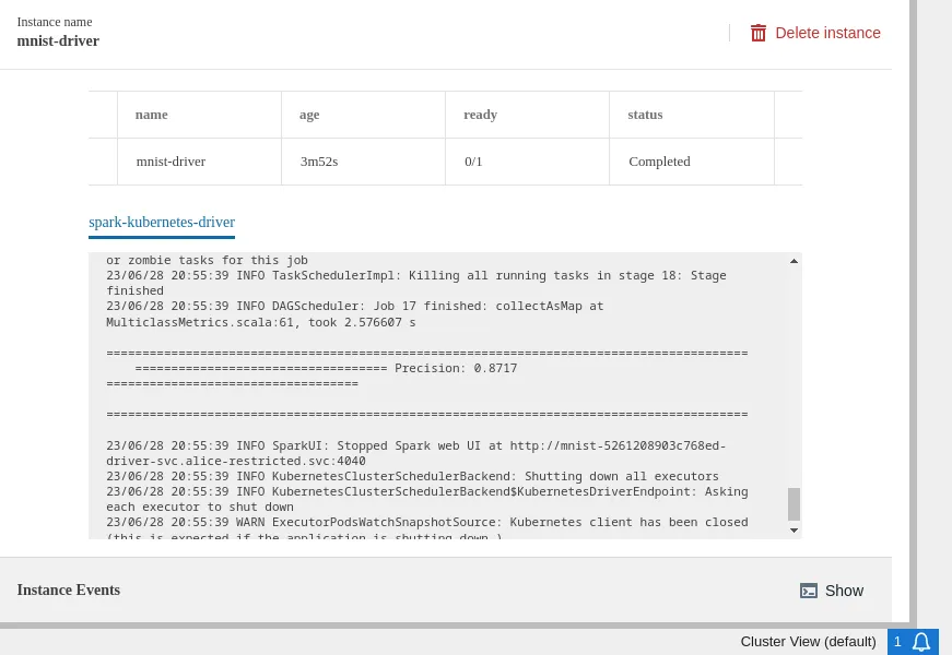 Jupyter Kubernetes Operators Manager: monitoring the Spark instance in the Pods tab