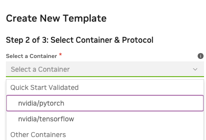 Select Container and Protocol