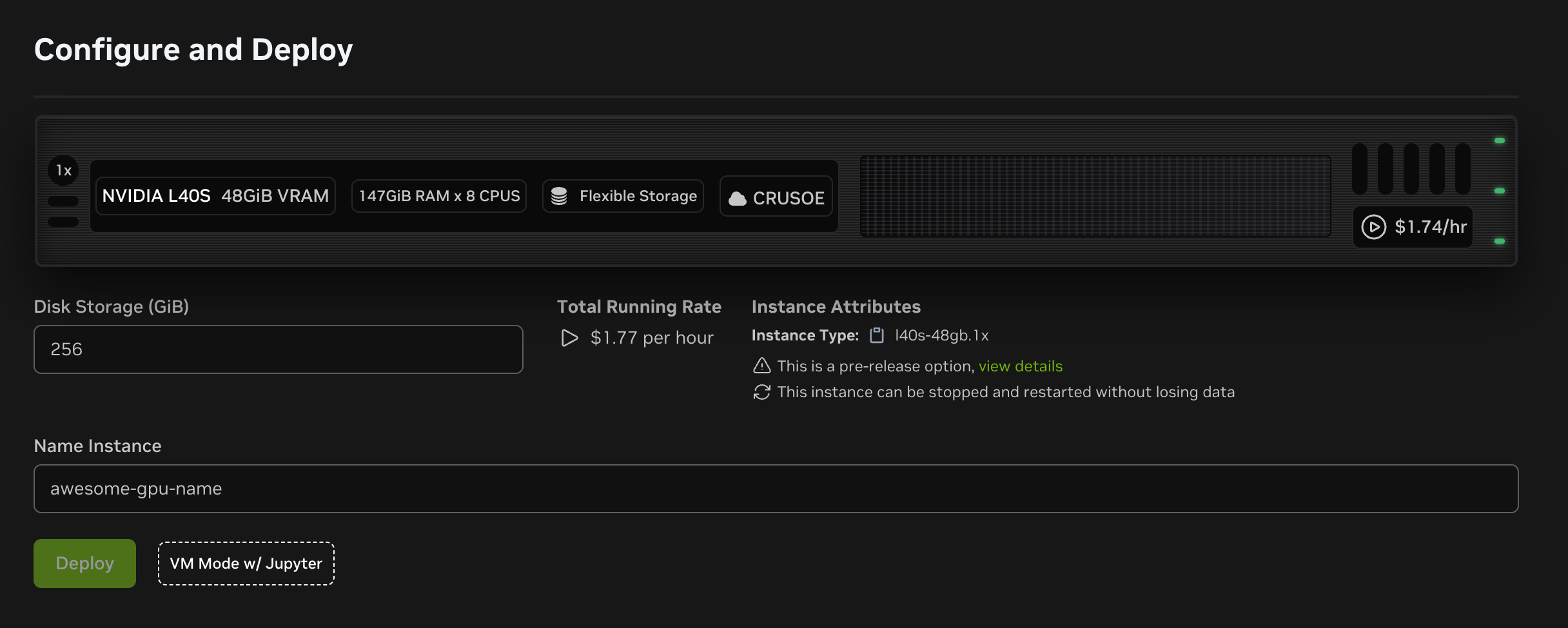 Screen to configure and deploy