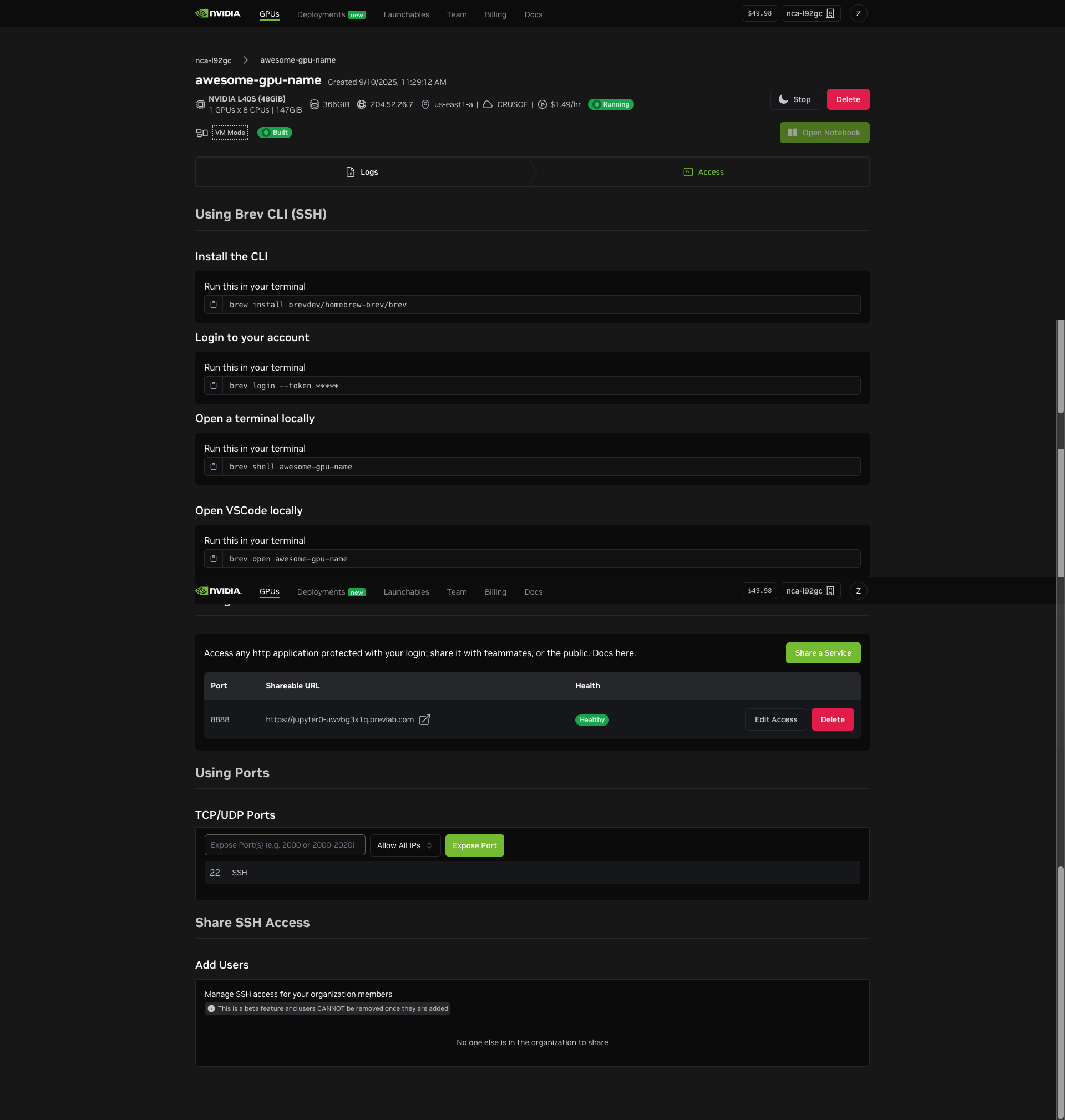 Screen after deploying 