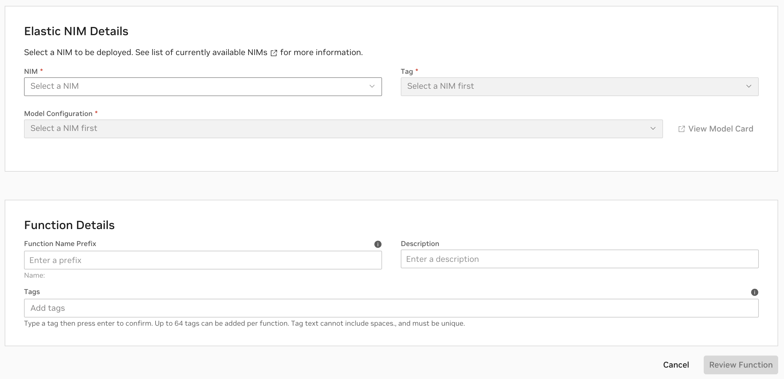 Elastic NIM Create Details