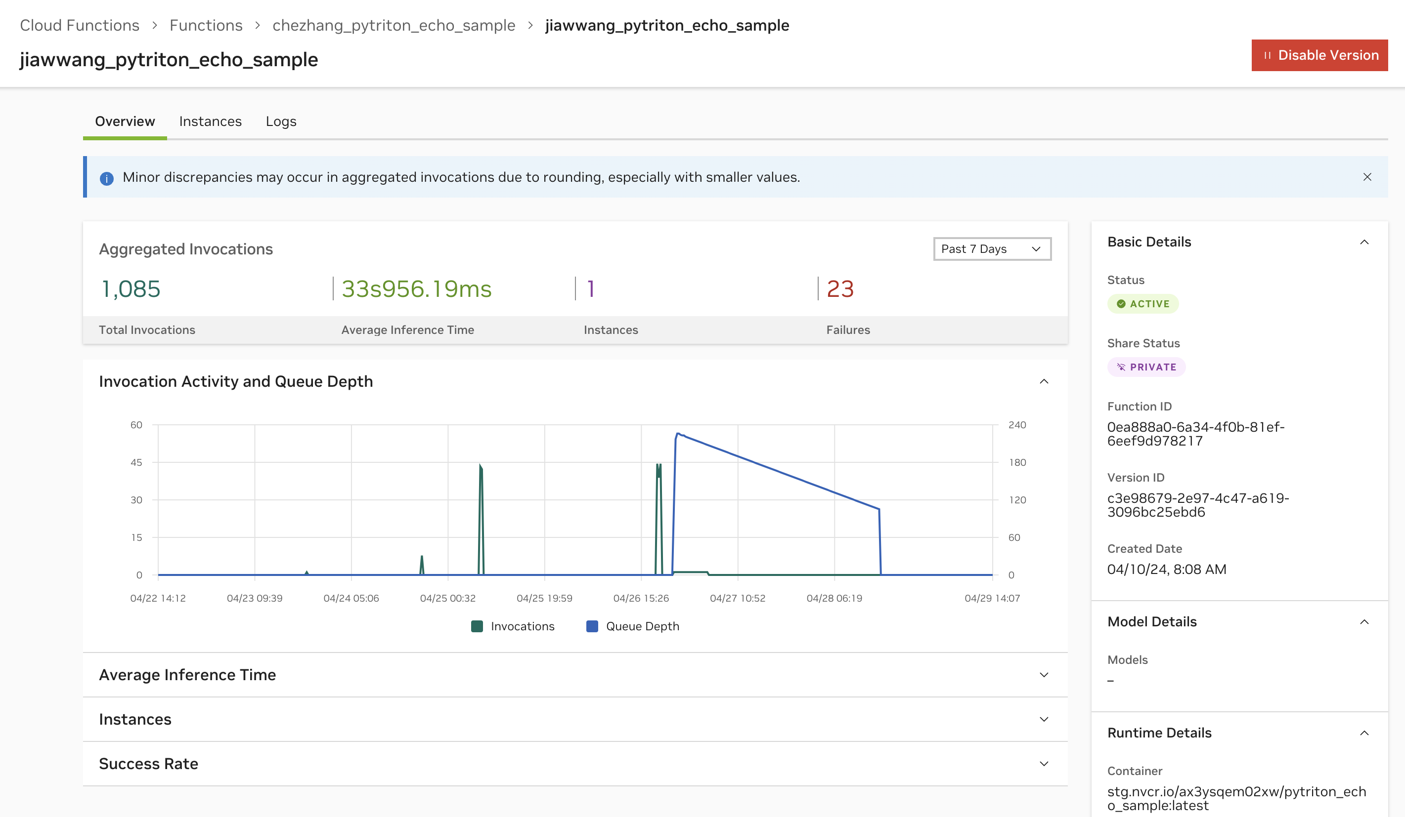 Function Details Metrics