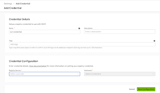 AWS ECR Credentials Form NGC Interface