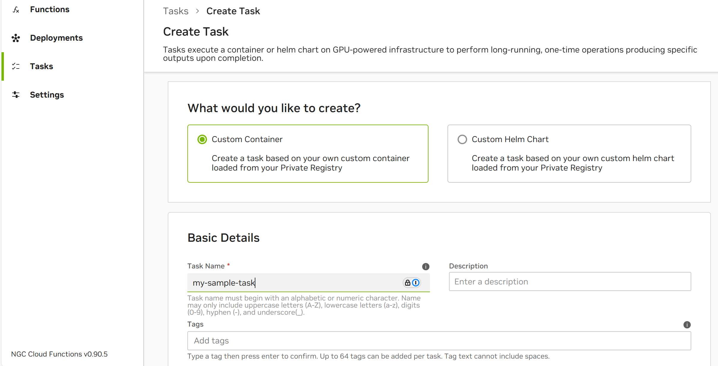 Task creation UI