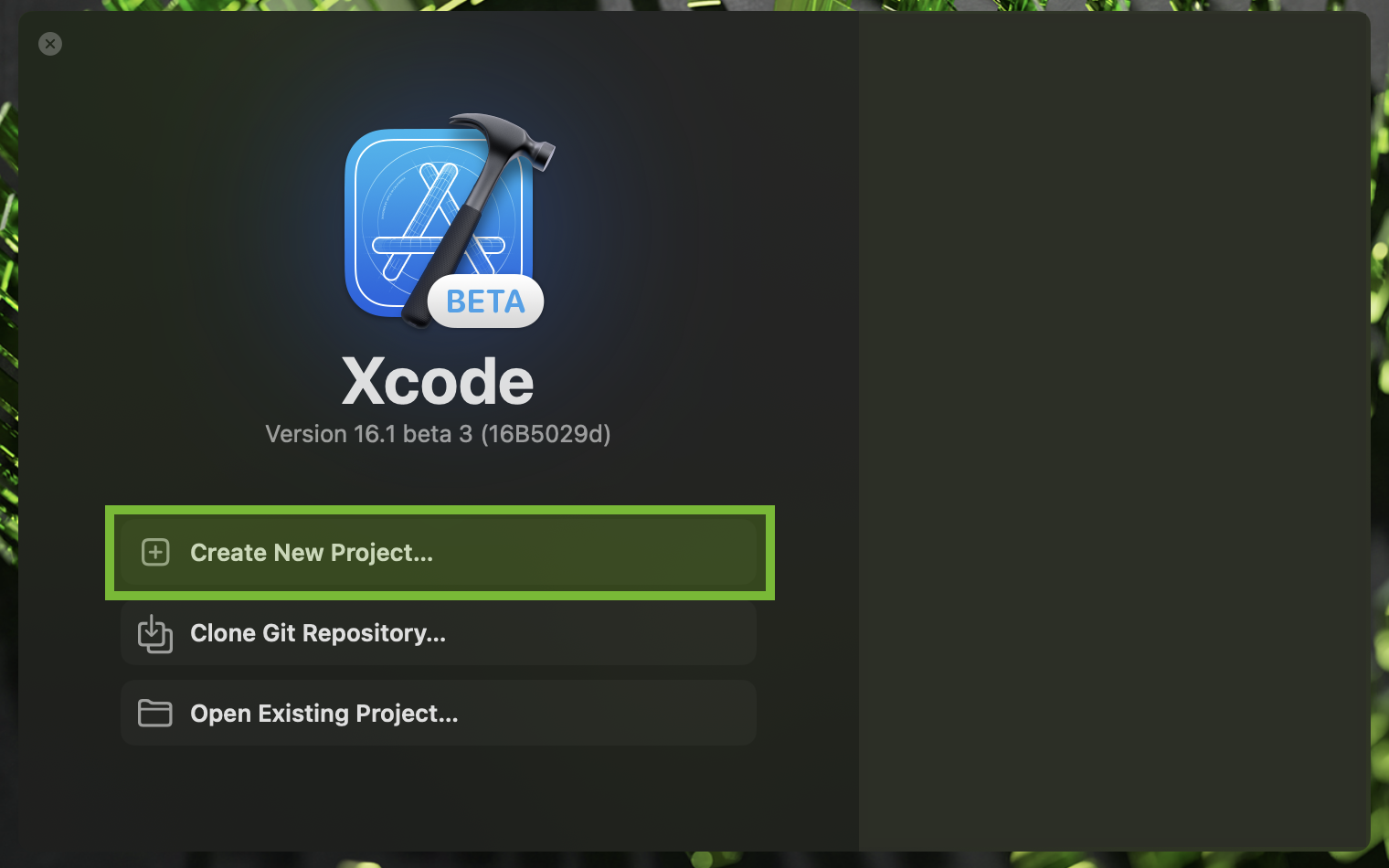 Xcode welcome screen