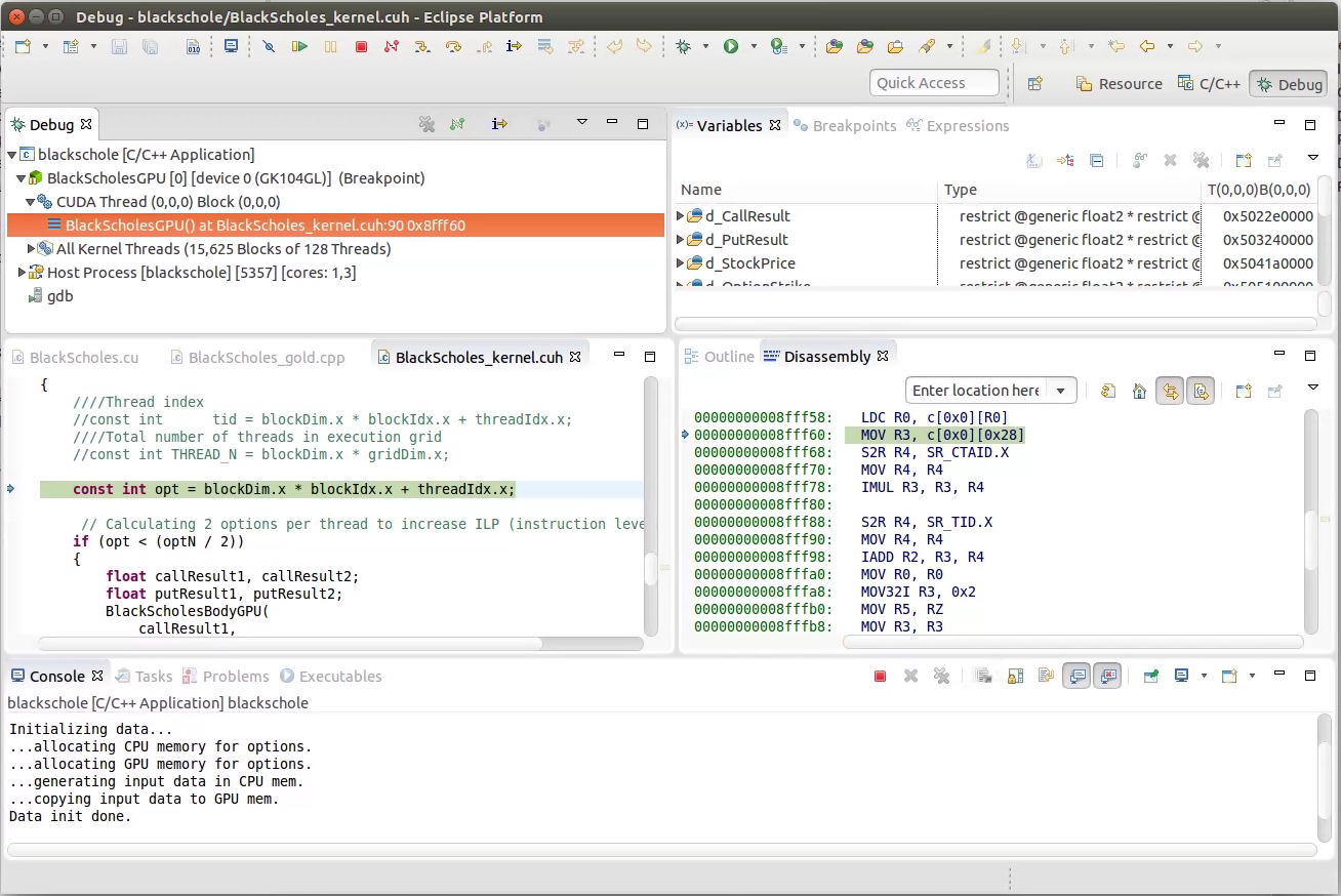 Debugging CUDA application.