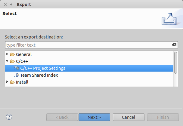 Export C/C++ Project Settings.